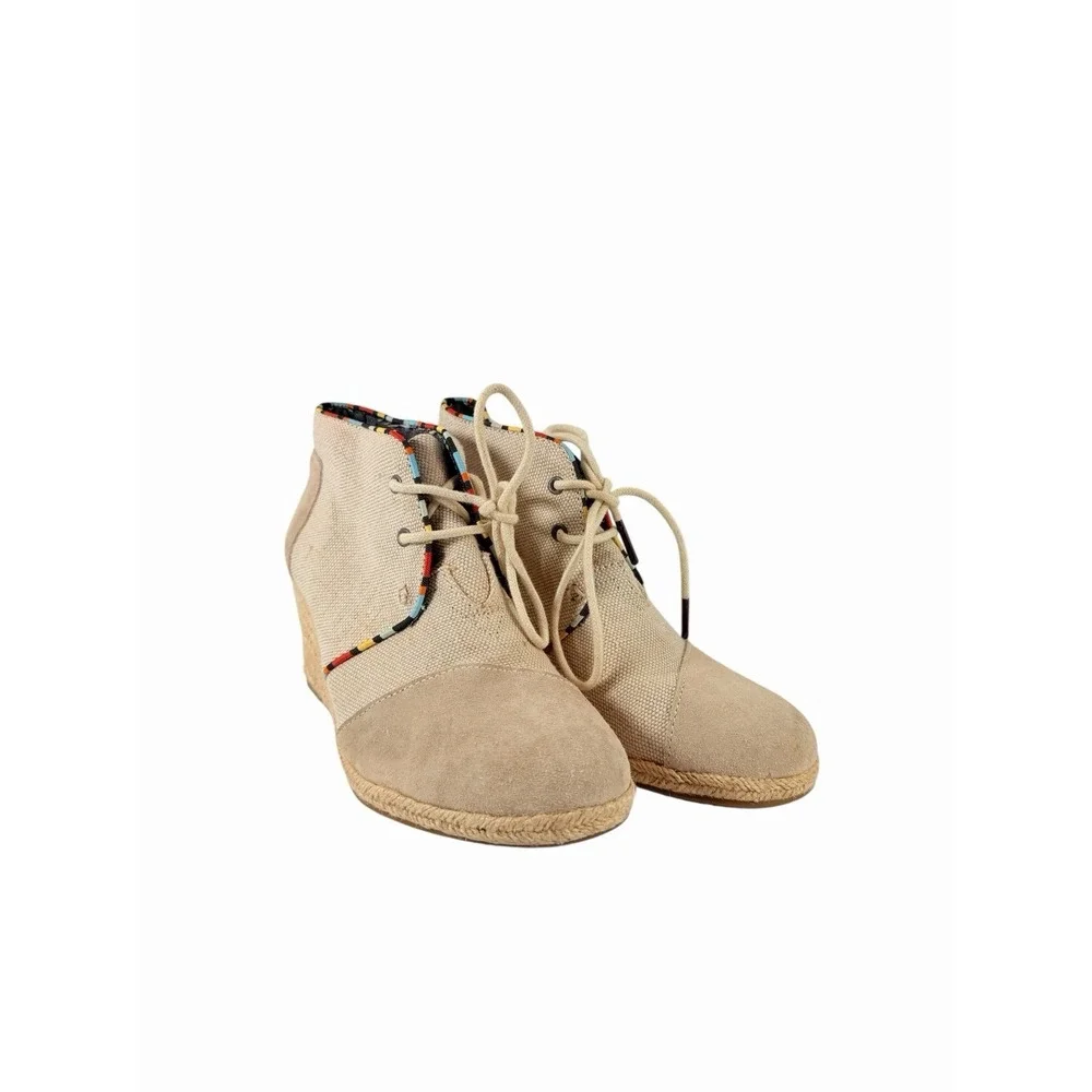 Toms Desert Wedge Whisper Burlap Suede Espadrille Booties 7